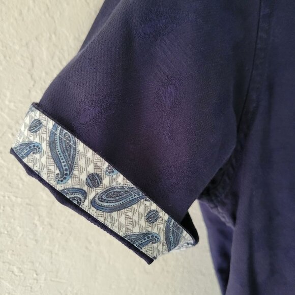 Robert Graham M Navy Blue (Sashiko)Textured Paisley Short Sleeve Button Up Shirt - Picture 11 of 13